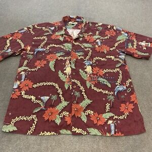Vintage‎ Tommy Bahama Silk Shirt Mens XL Loop Collar Camp Everyday is a Holiday